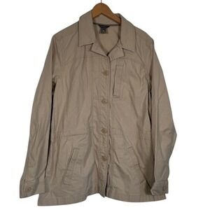 Eddie Bauer Womens Utility Jacket Tan Button Front Long Sleeve TXL